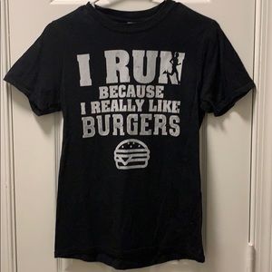 Men’s black funny graphic tee, size small